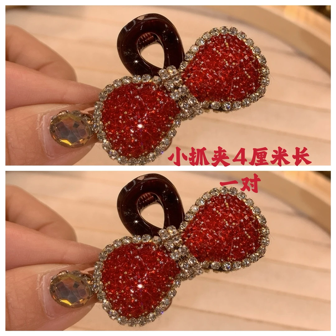 新年红色轻奢满钻蝴蝶结抓夹可爱蝴蝶结圣诞发夹