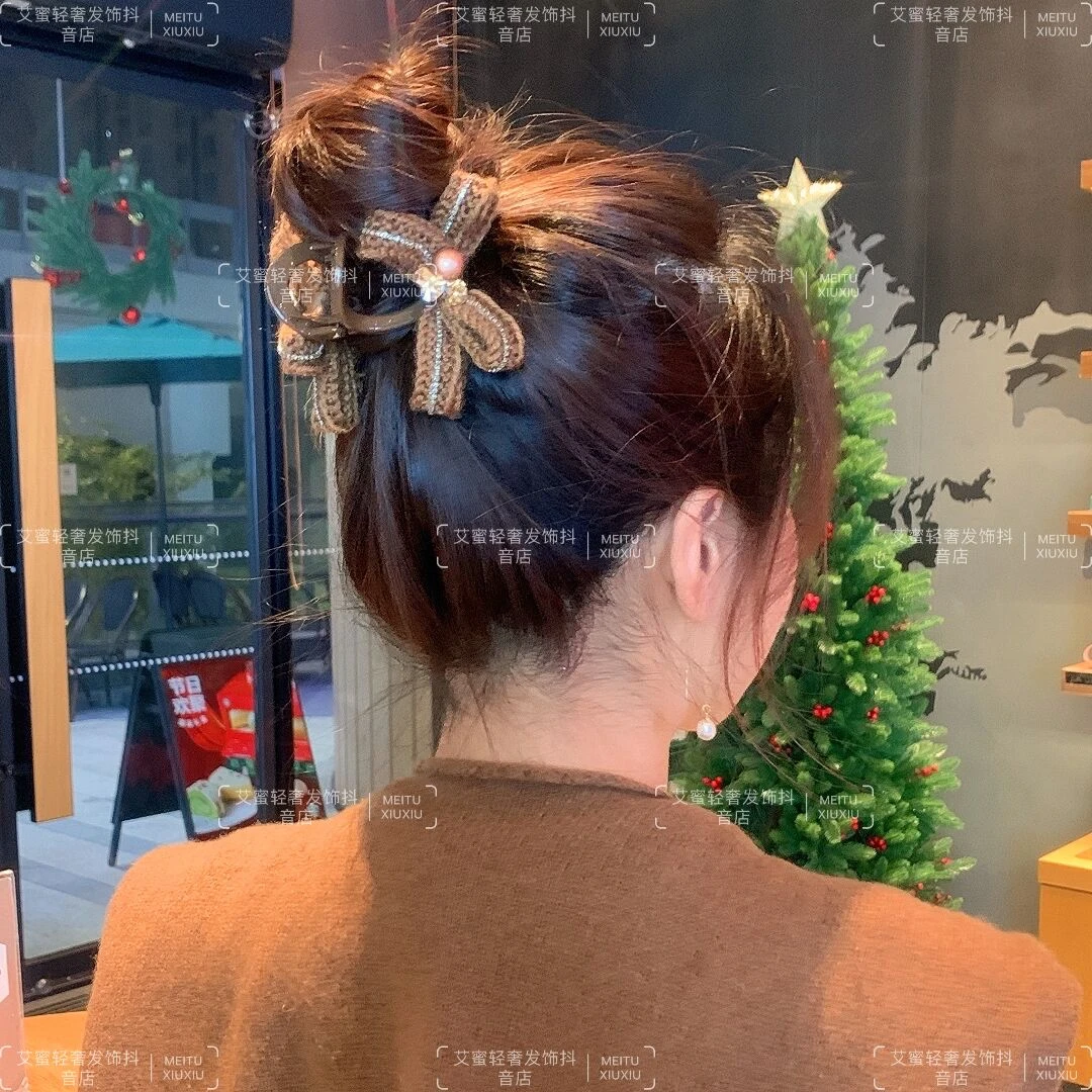韩版小众精致毛线蝴蝶结抓夹女高级感气质后脑勺抓夹