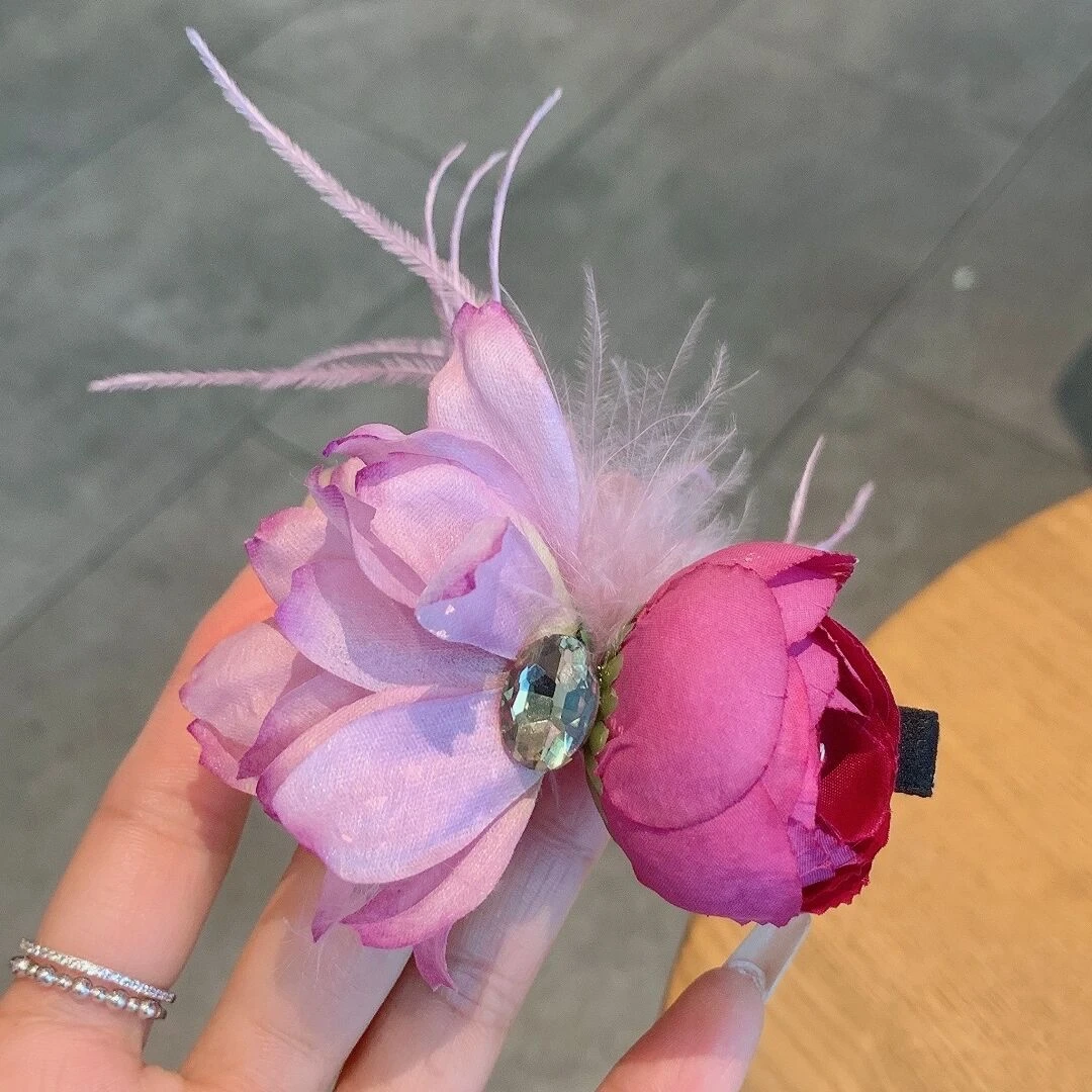 春夏新款花球羽毛鸭嘴夹侧边夹