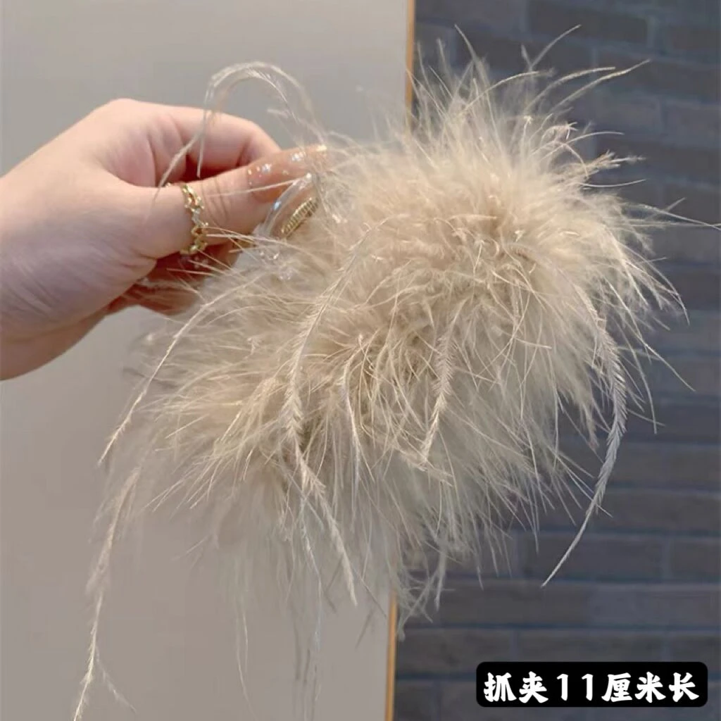 超仙~ins风鸵鸟气质高级感夾子毛毛鲨鱼夹
