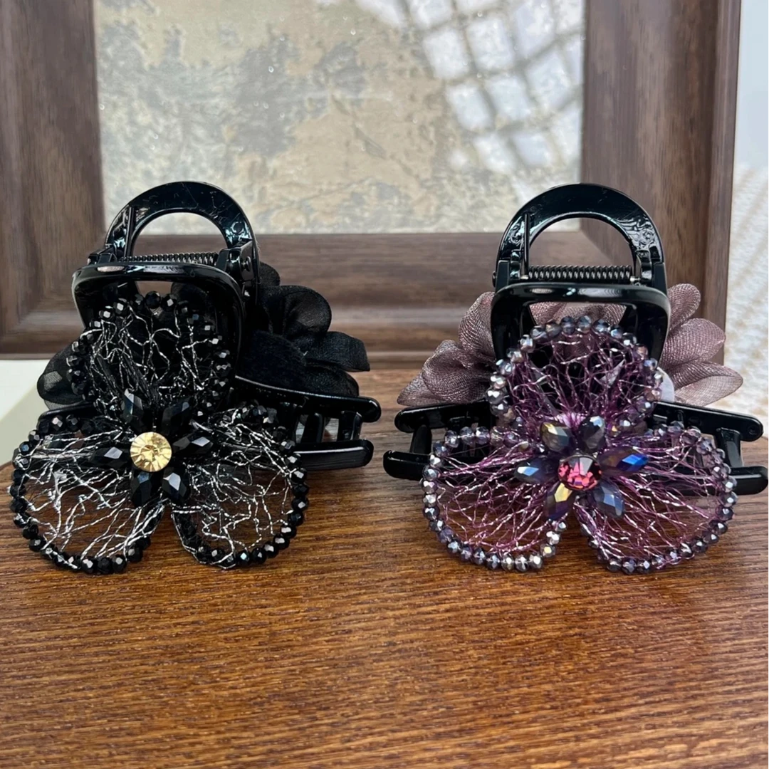 高级感AB面花朵发夹后脑勺小号发夹百搭鲨鱼夹8cm