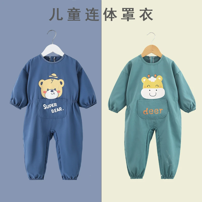 宝宝连体罩衣防水防脏吃饭围兜爬行服婴儿一体连身护衣爬爬服秋冬