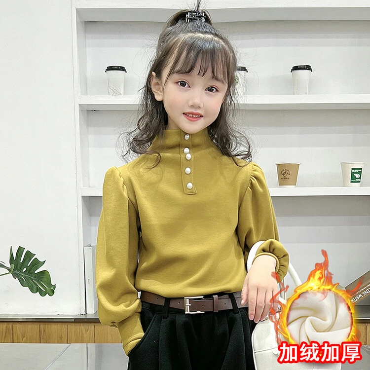 女童加绒打底衫冬季新款儿童洋气百搭韩版长袖半高领保暖宝宝内搭