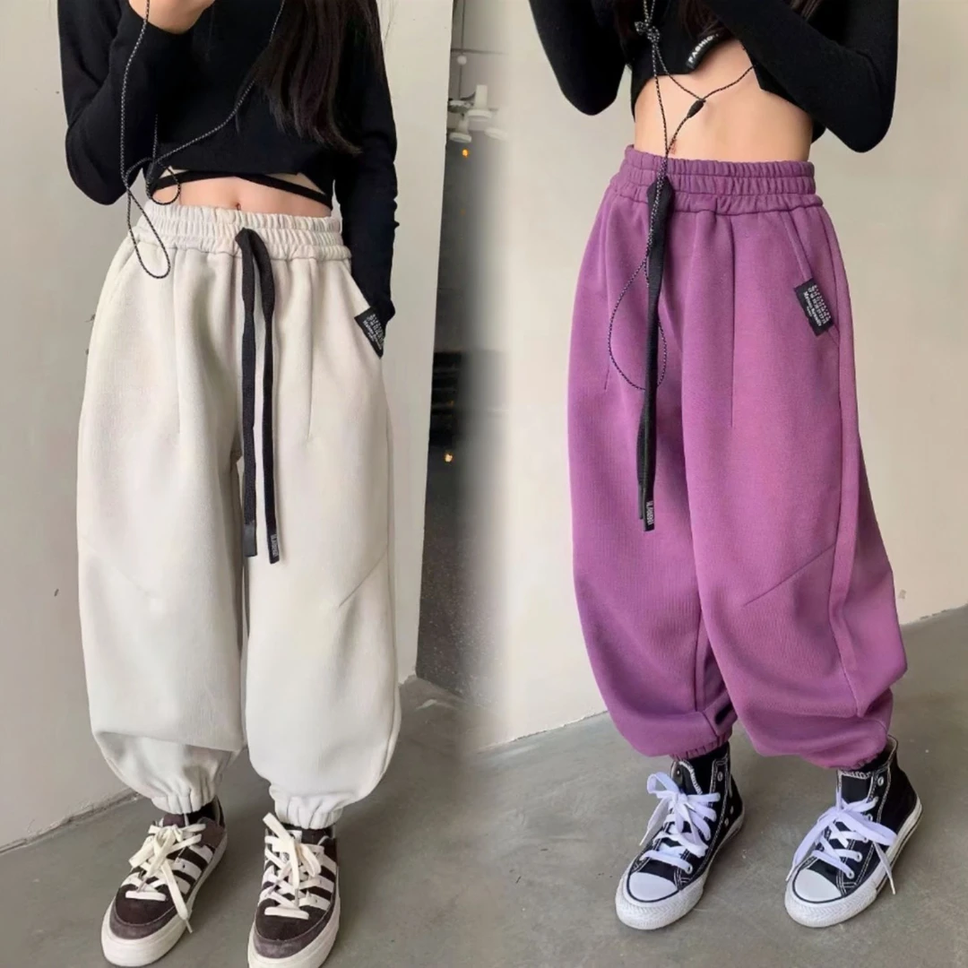 儿童秋冬裤子2023新款女孩宽松版休闲运动裤加绒厚款裤子洋气潮款