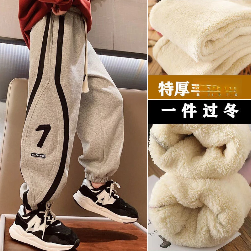 特厚新款男女童加绒保暖卫裤一体羊羔绒中大儿童裤子冬运动裤外穿