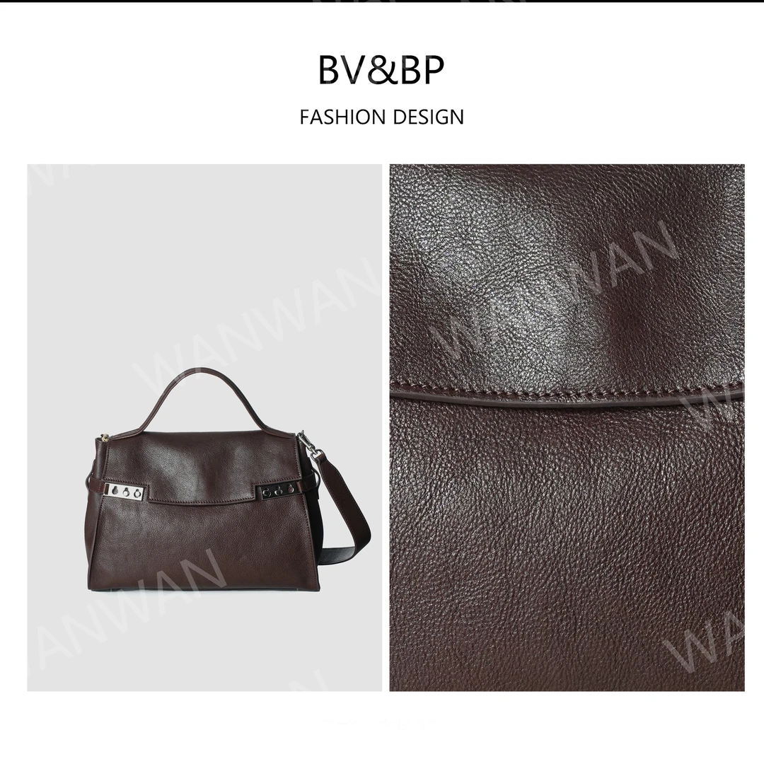 BV&BP小众原创设计纯手工单肩手提包翻盖慵懒松弛包BV9865-巧克力
