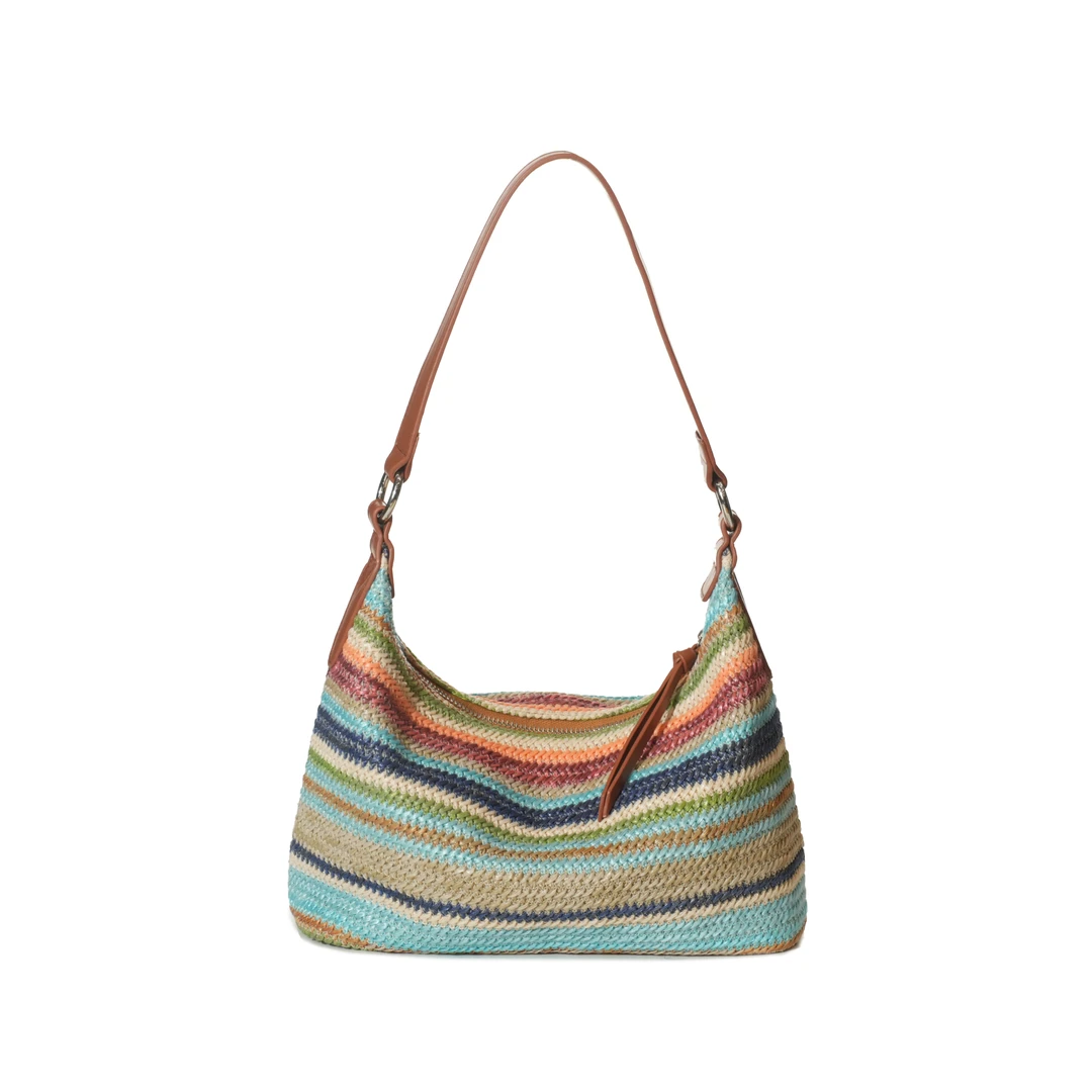 BV&BP时尚百搭夏季小众条纹单肩草编肩包BV18680-彩色