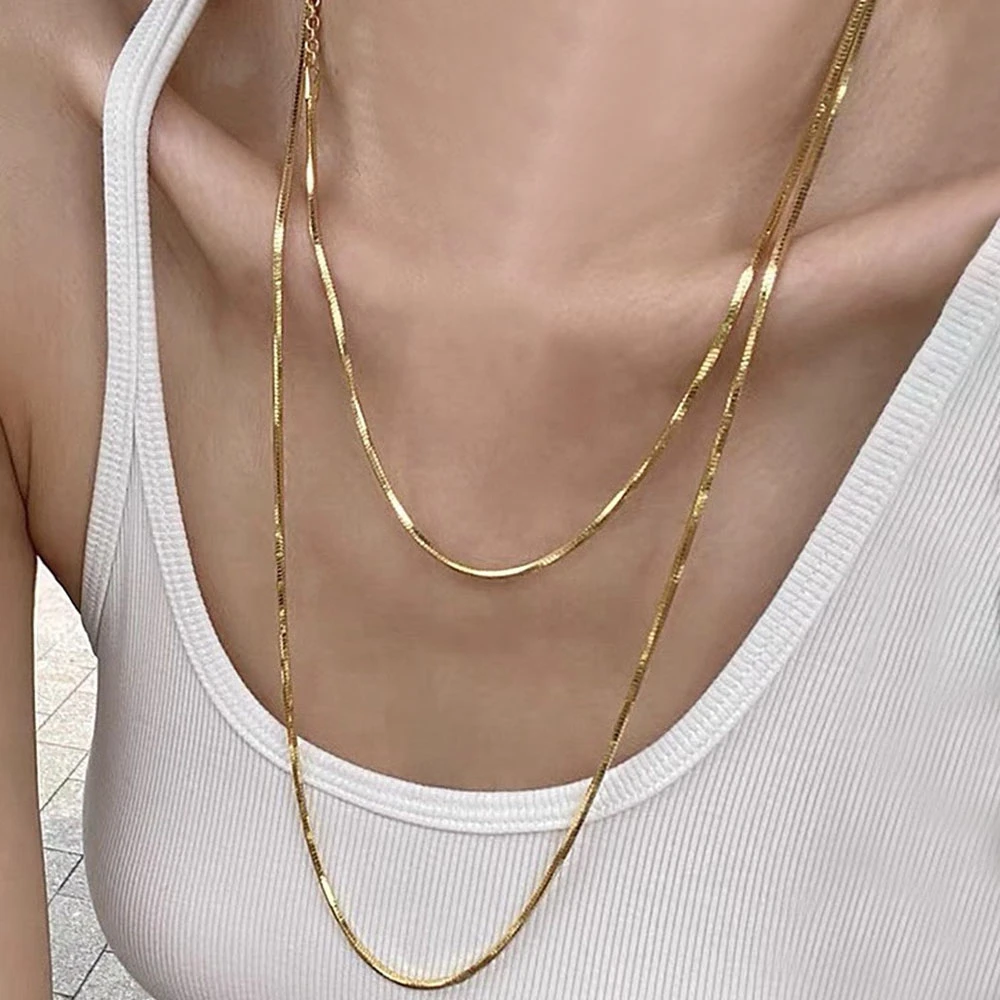 钛钢项链 中性风钛钢长款项链素链立体金银色高级感叠戴毛衣链