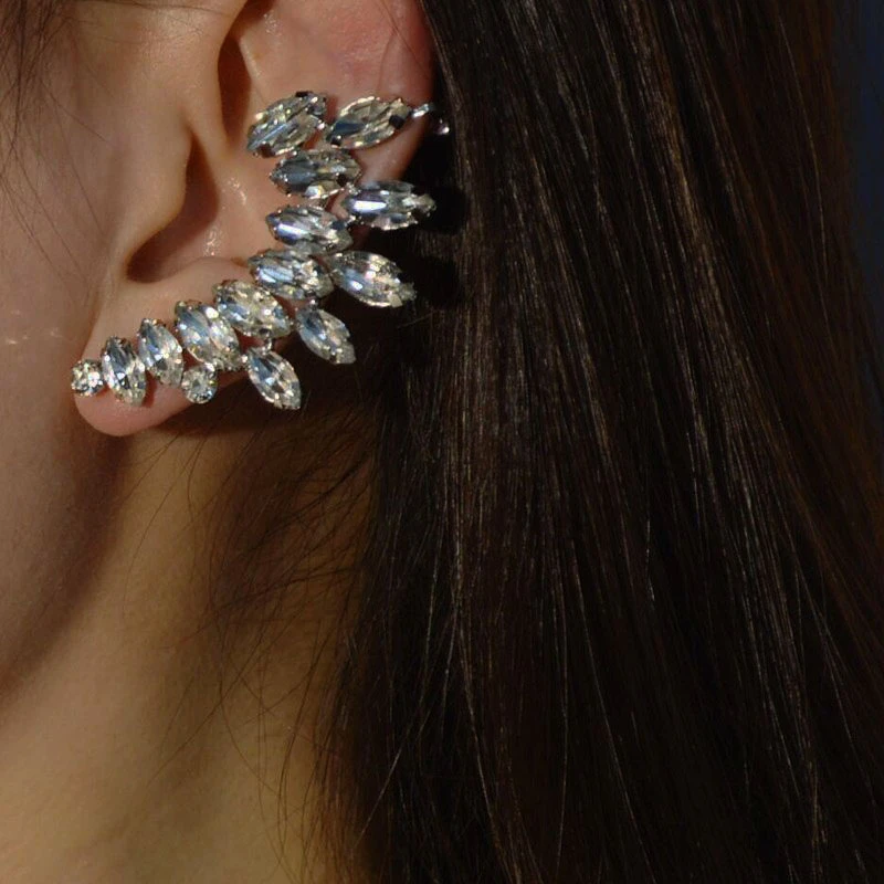 铜合金耳饰 气质镶钻弧形耳钉耳夹无耳洞耳轻奢耳骨夹精灵耳饰