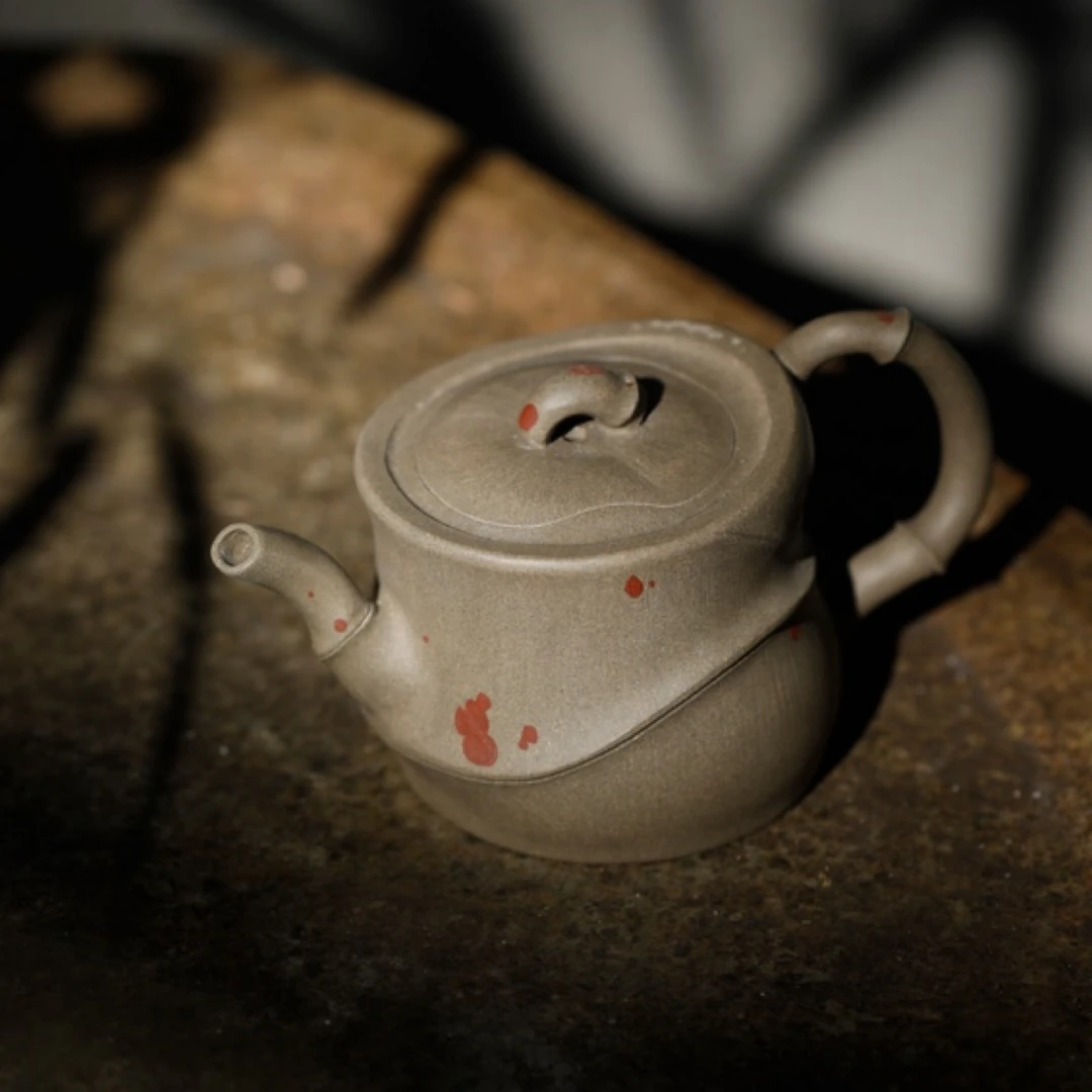 见铭造｜潇湘 180cc原矿青段泥 手工泥绘文人仿生紫砂壶茶器茶具