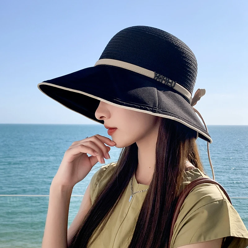 2023新网红款优雅女夏天防晒遮阳帽渔夫帽日系洋气太阳帽欧根纱款