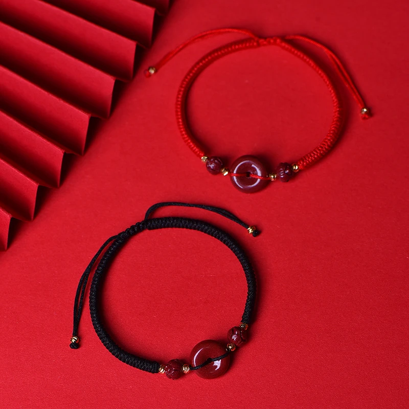 含辰砂工艺品高含量朱砂紫金砂平安扣手工编织手链高级感