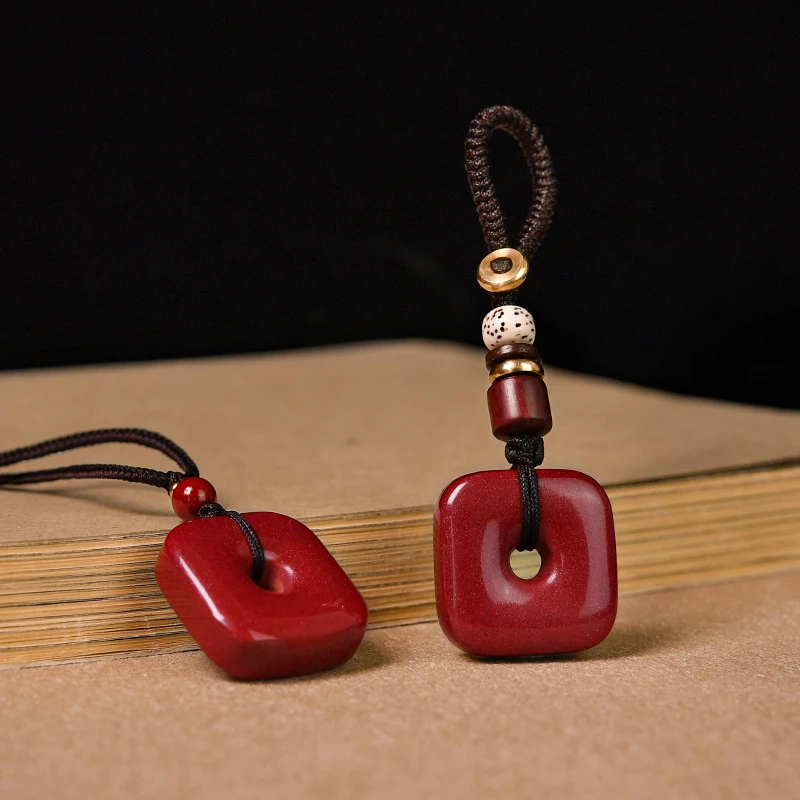 含辰砂工艺品朱砂四方扣平安扣女项链男士吊坠挂件钥匙扣饰品礼物