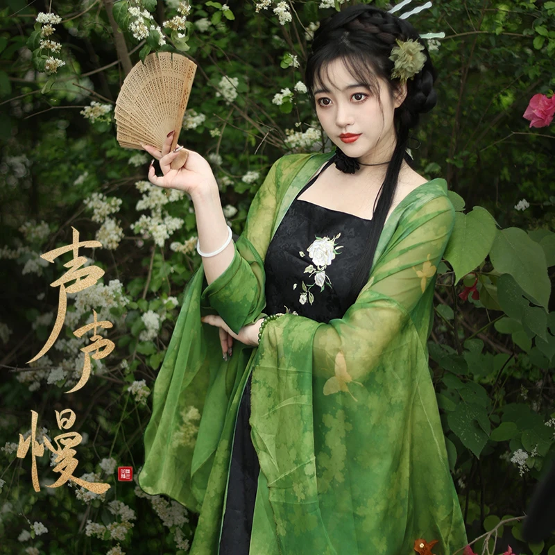 听月小筑【声声慢】汉元素花瓣袖长衫国风时装显瘦长裙夏款