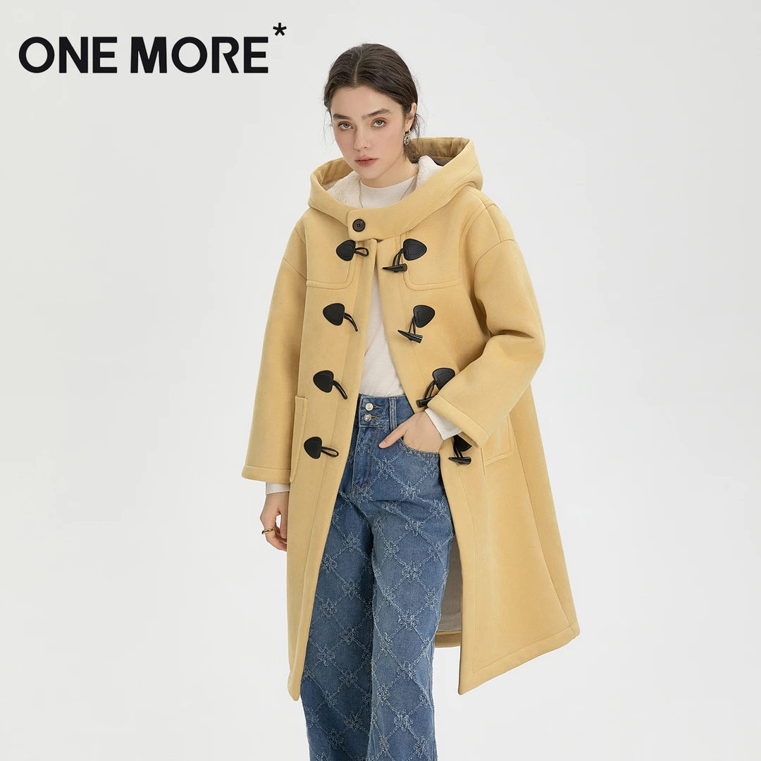 ONE MORE韩系加厚百搭长款羔羔毛连帽外套女皮毛一体DYT22W3371