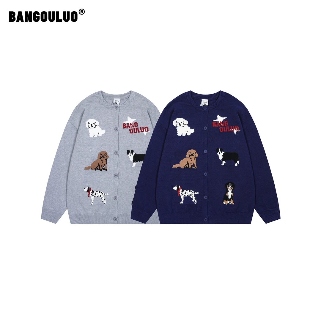 邦欧罗趣味动物系列圆领针织开衫男女百搭潮上衣可爱秋冬宽松毛衣