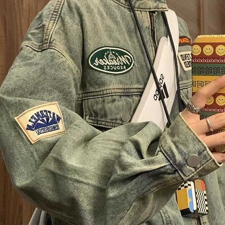 青少年宽松特大码300斤机车夹克美式立领牛仔外套男女春秋季新款