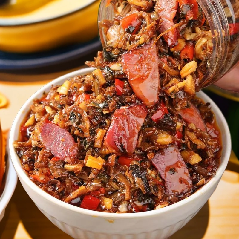 湖南特产香辣外婆菜腊肉微辣咸香干下饭菜腌制280g瓶装开盖即食