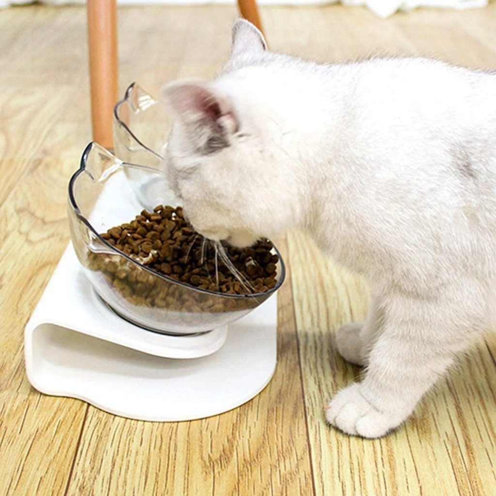 森叶猫碗狗碗猫咪护颈双碗斜口塑料宠物猫食盆猫狗饭盆宠物专用碗