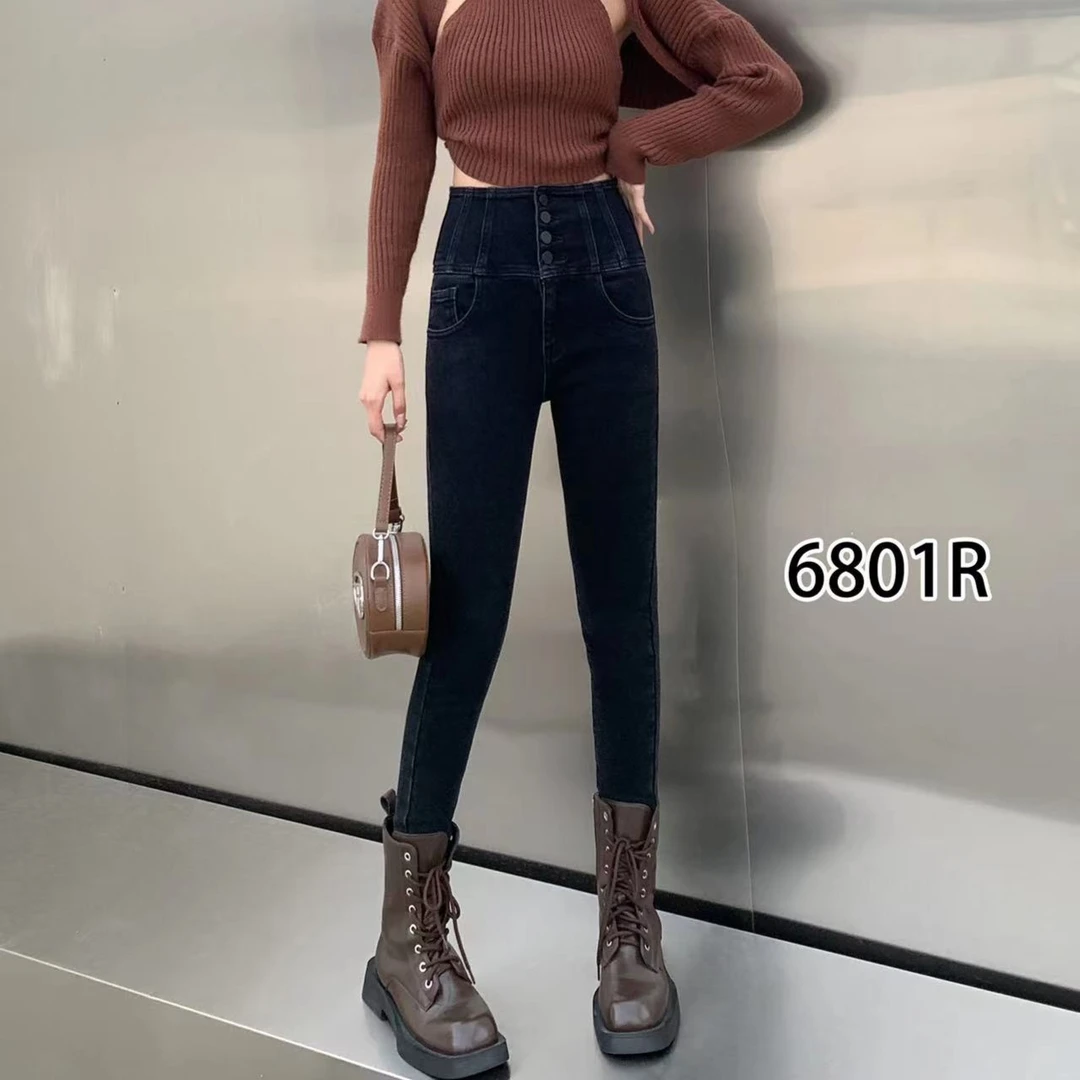 【小脚裤】三种色高腰高弹锥型加绒女款爆款新款紧身牛仔裤女靴裤