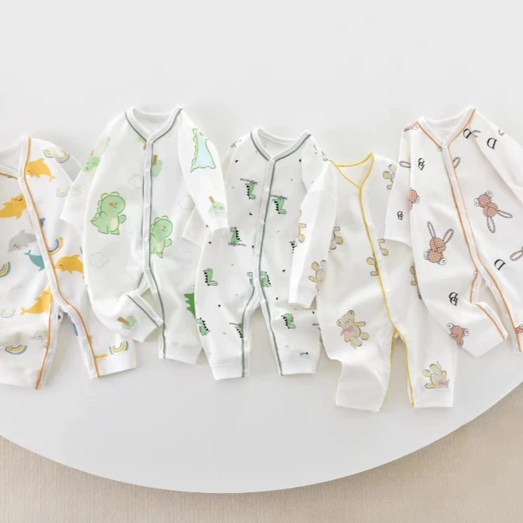 YB新生儿四季连体衣婴幼儿春秋冬纯棉长袖保暖衣无骨哈衣爬爬服