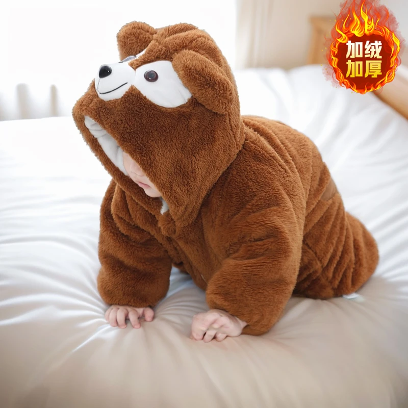 秋冬婴儿童连体衣超萌可爱小熊衣服宝宝卡通爬服哈衣居家外出棉服