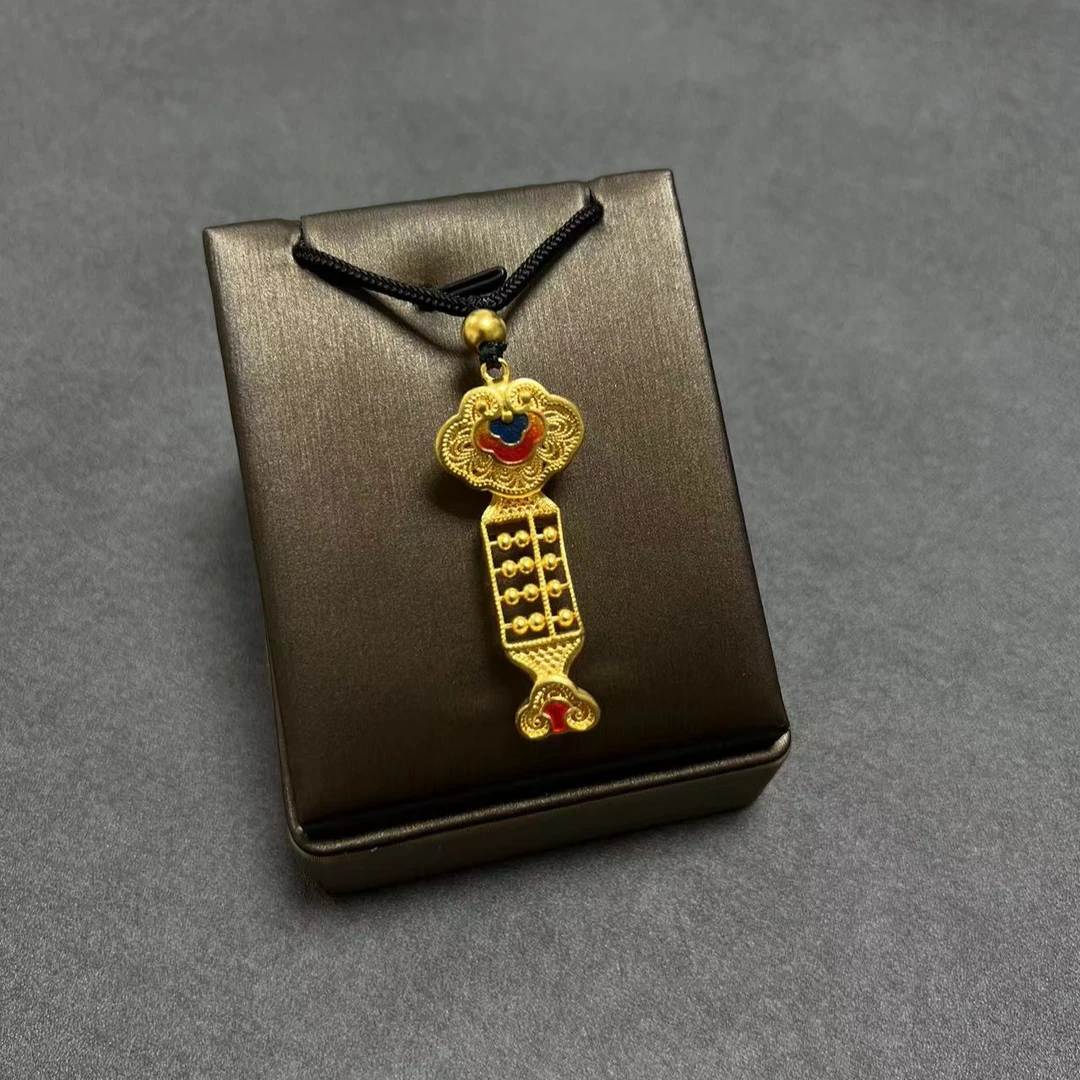 足金999.9珐琅如意算盘项链