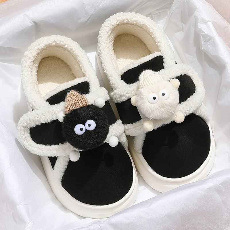 棉拖鞋女冬季外穿可爱煤球室内家居厚底防滑包跟加绒保暖勃肯棉鞋