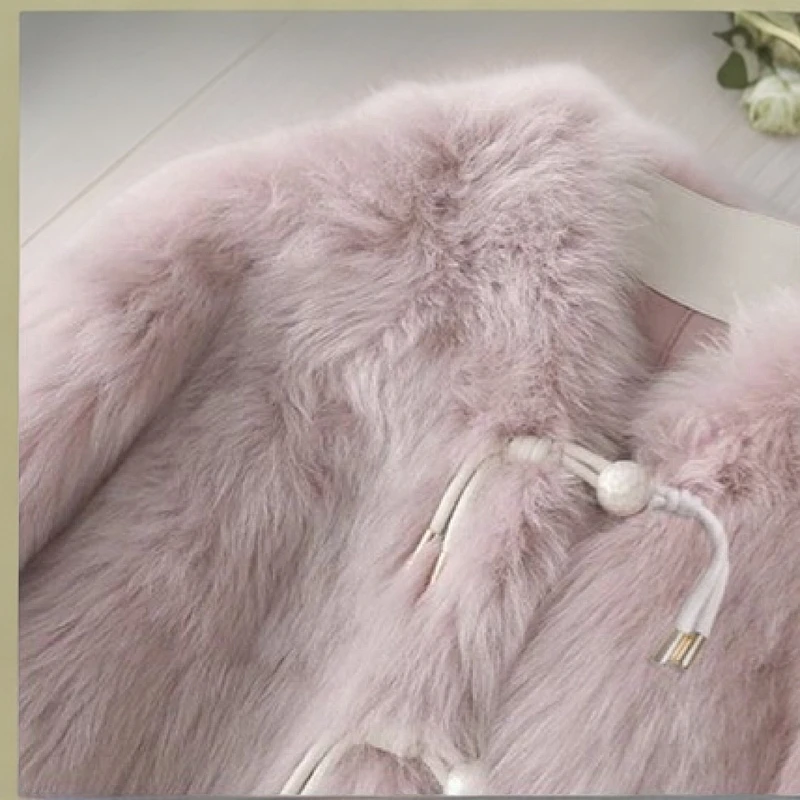 皮草外套女2024秋冬新款高级感粉色常规款珍珠扣ins韩版气质名媛
