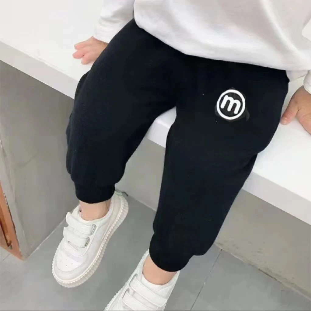 新款秋季加绒儿童运动裤简约休闲印花加绒单裤