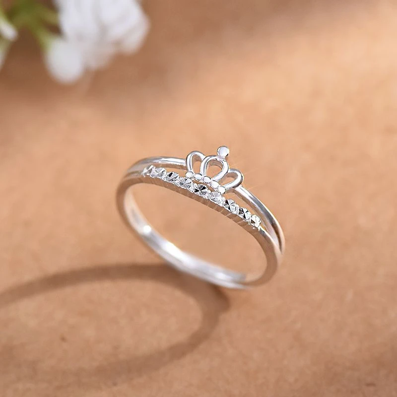 足银戒指 99纯银戒指女款日韩皇冠小清新轻奢高级感小众设计