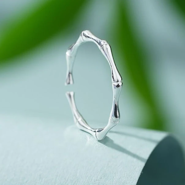 足银戒指 足银990光面竹节戒指对开口简约纯银百搭女友七夕礼物