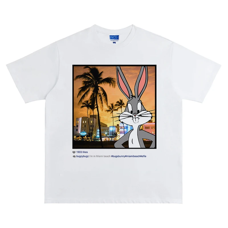 Young Guns夕阳兔八哥Bugs Bunny个性卡通印花男女情侣款短袖T恤