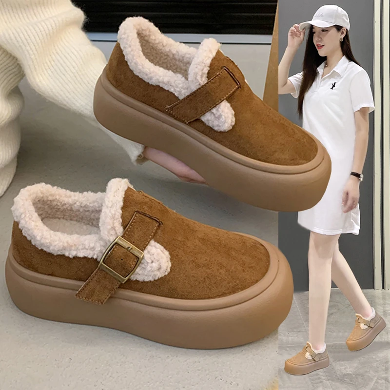 厚底勃肯女鞋冬加绒雪地靴2024年新款美拉德乐福鞋一脚蹬保暖棉鞋