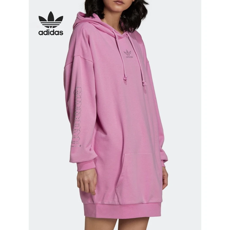 Adidas阿迪达斯官方正品三叶草女子连帽宽松休闲运动连衣裙HF9207