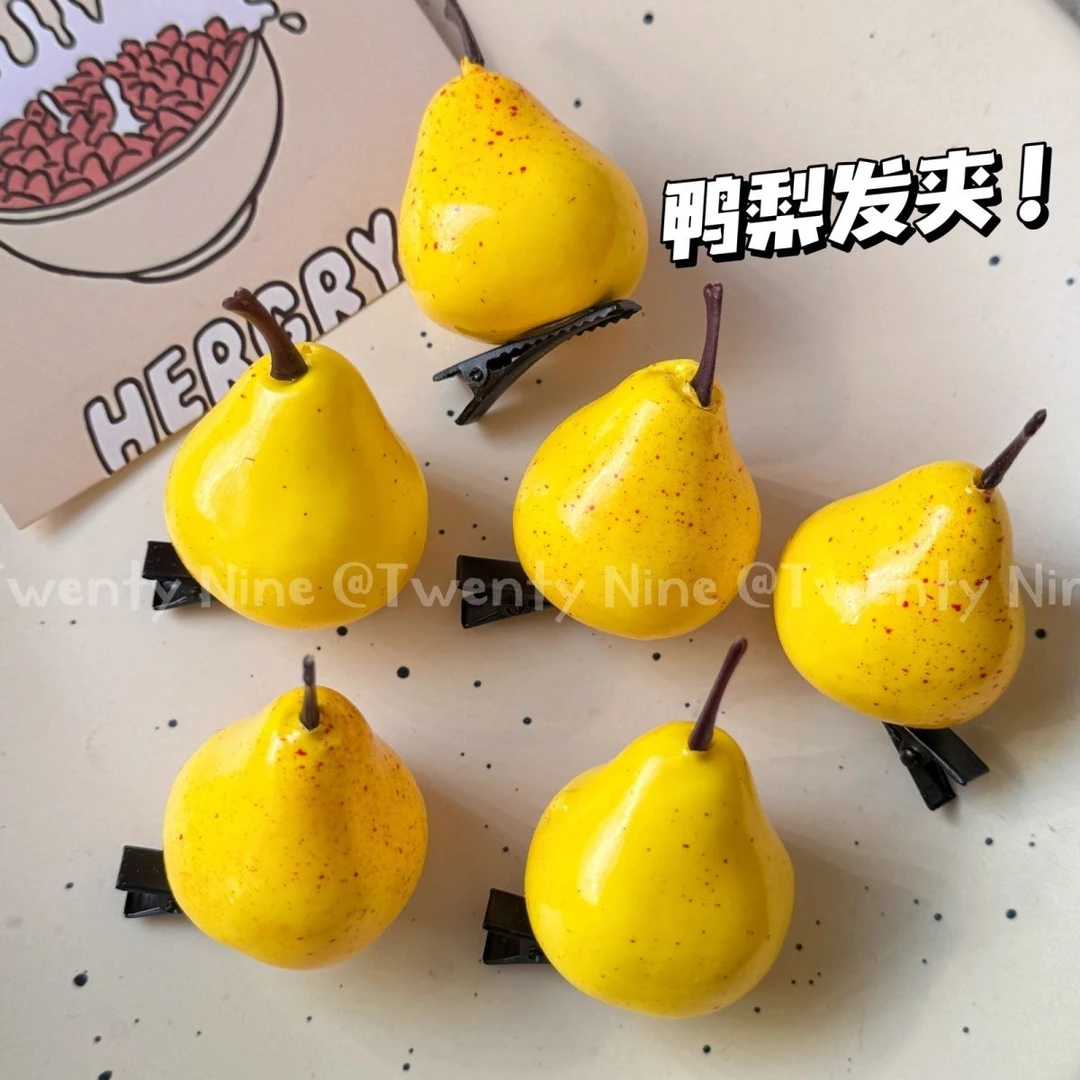 搞怪鸭梨发夹ins仿真趣味搞怪头饰鸭嘴夹水果边夹可爱碎发卡顶夹