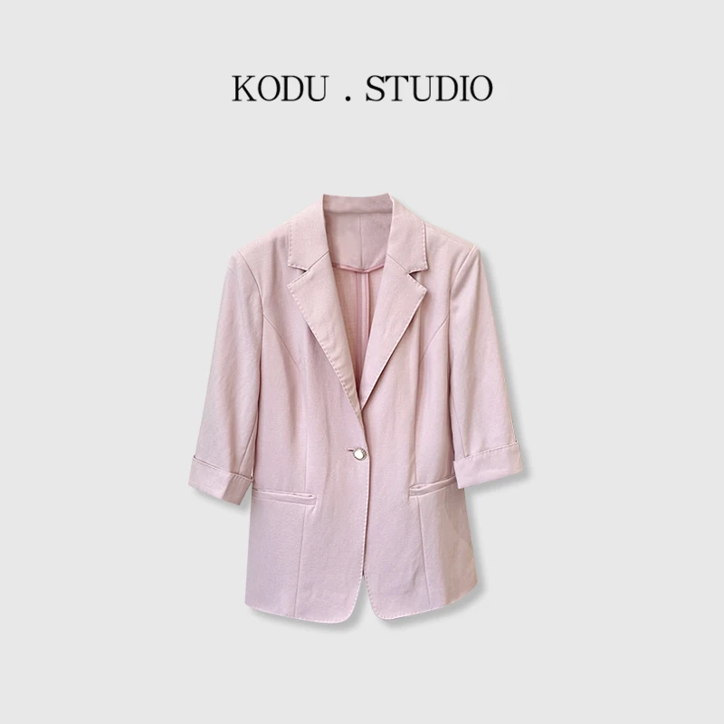 【刻度KODU】MS-4331夏季气质亮丝一粒扣七分袖显瘦休闲西服外套