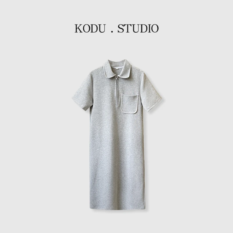 【刻度KODU】02-4437夏季翻领学院风纯色净版百搭直筒宽松连衣裙