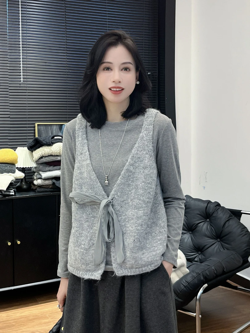 【Si&华严选】休闲气质蝴蝶结小吊带宽松外搭叠穿针织背心马甲A111