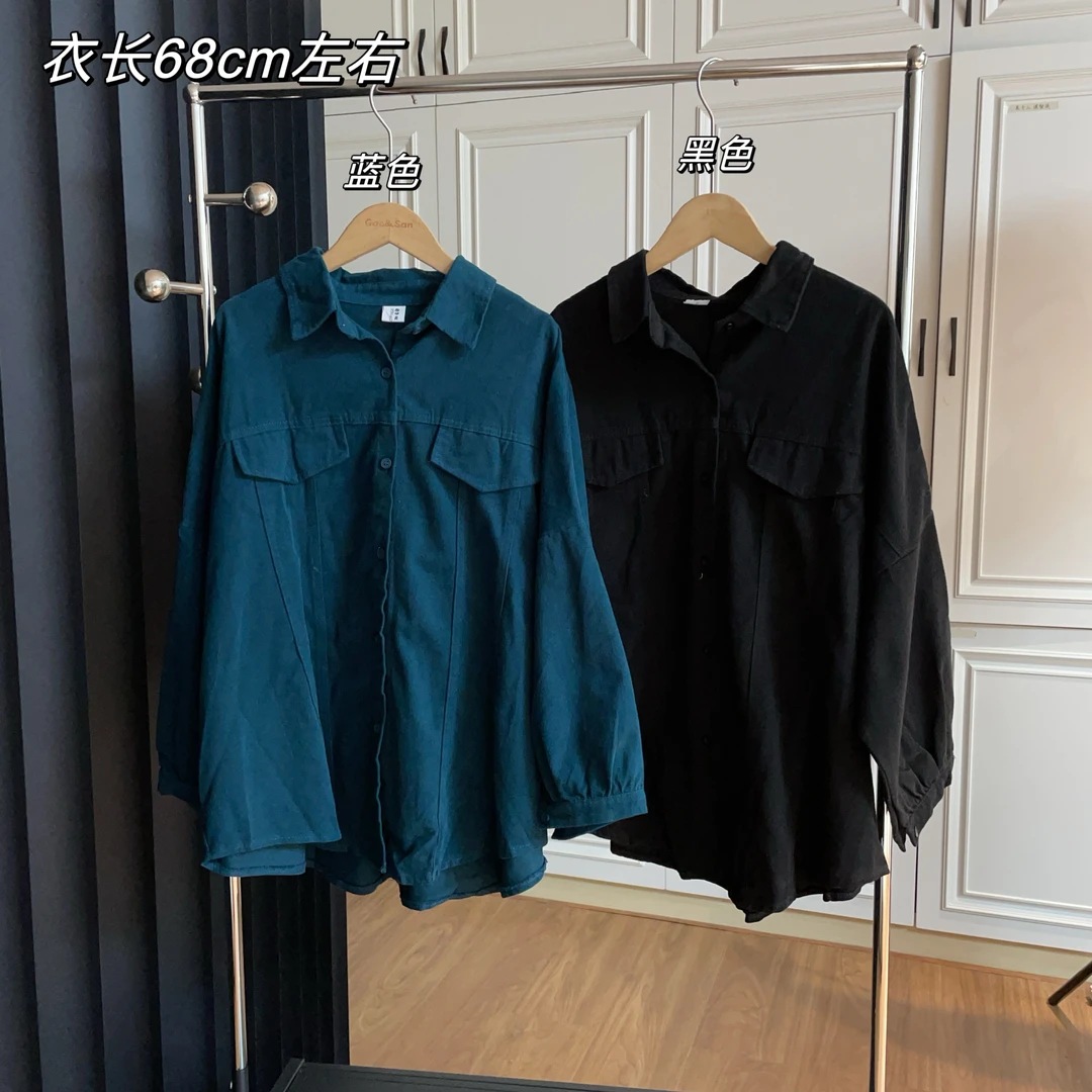 【Si&华严选】法式复古气质宽松休闲风Polo领工装衬衫外套上衣9003