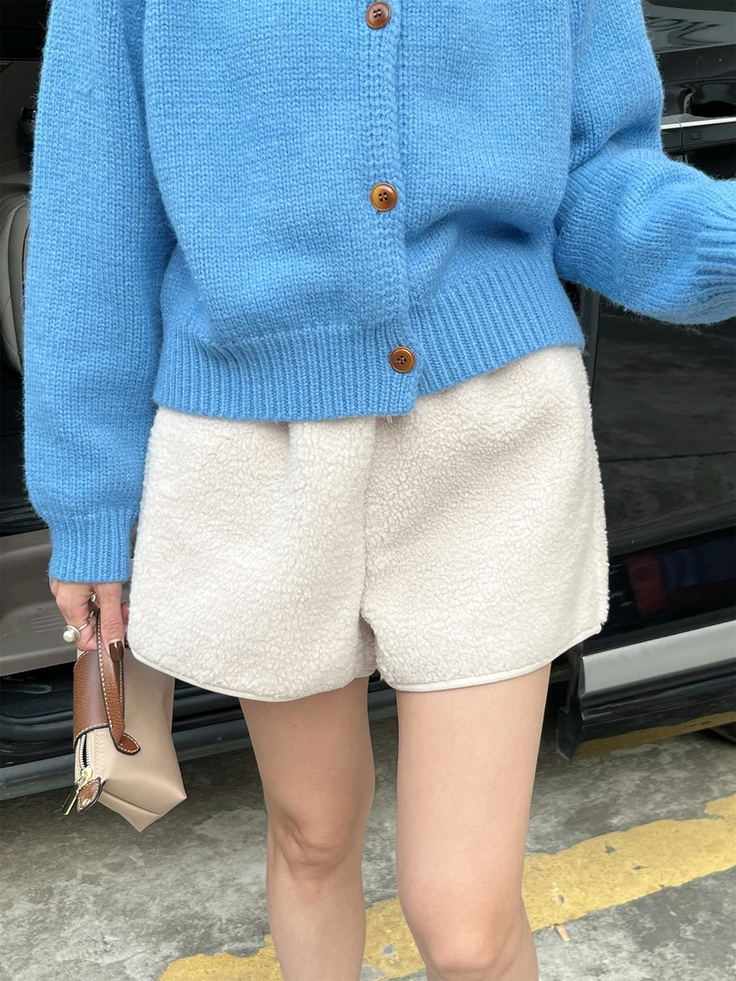 【Si&华严选】韩系时尚高腰毛绒休闲短裤宽松百搭外穿洋气短裤16853
