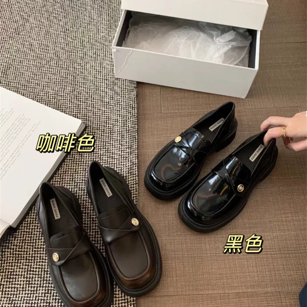 【Si&华严选】时尚百搭小金币厚底粗跟乐福鞋一脚蹬小皮鞋A808-5