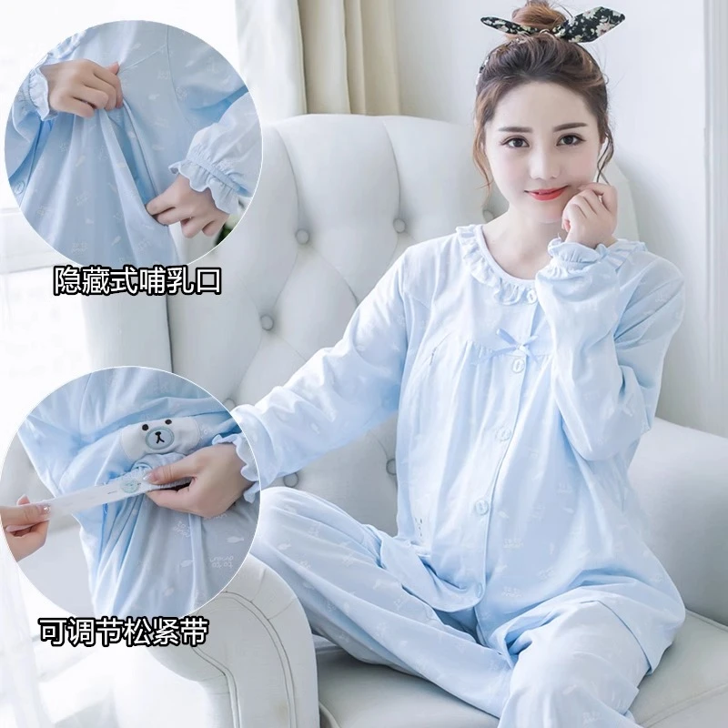 夏季喂奶月子服纯棉薄款产后哺乳孕妇睡衣春秋大码怀孕期产妇住院