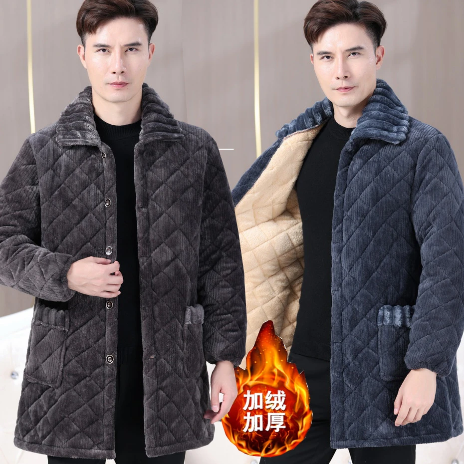 加绒加厚男冬季新款罩衣宽松外套耐脏防污保暖工作服中长版男棉服