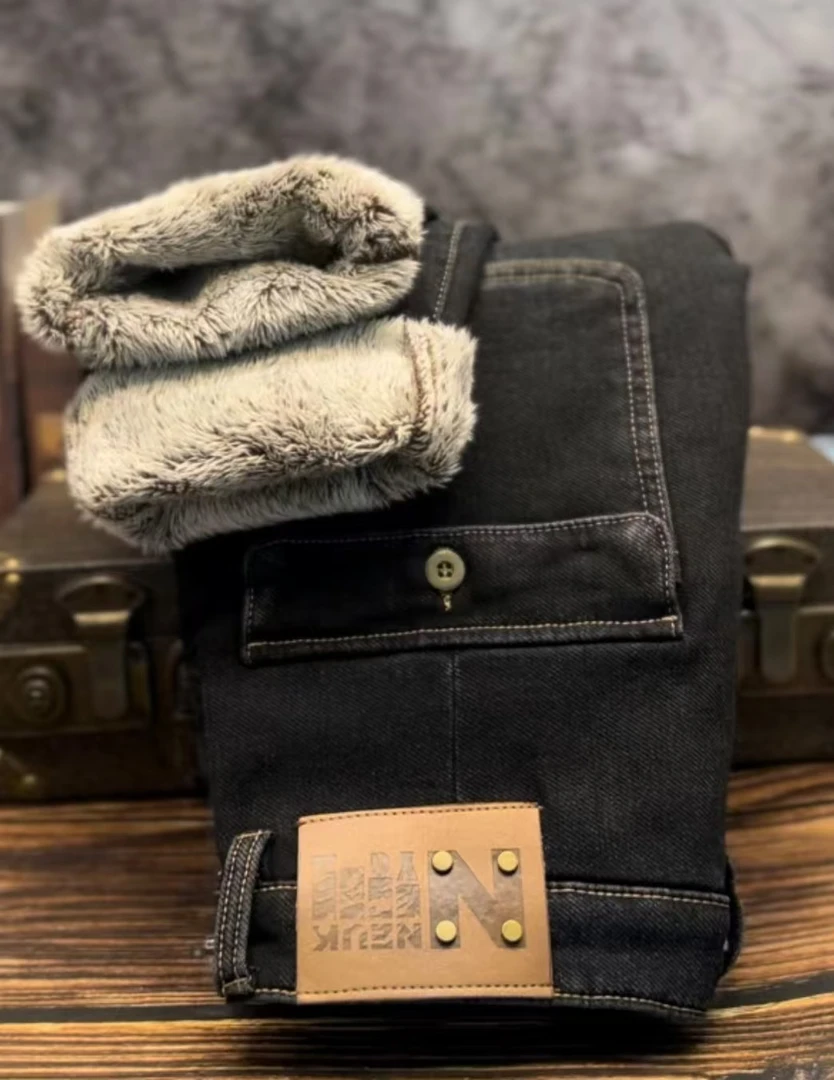 新2025冬季新款男士牛仔加绒时尚工装直筒弹力百搭长裤子9568