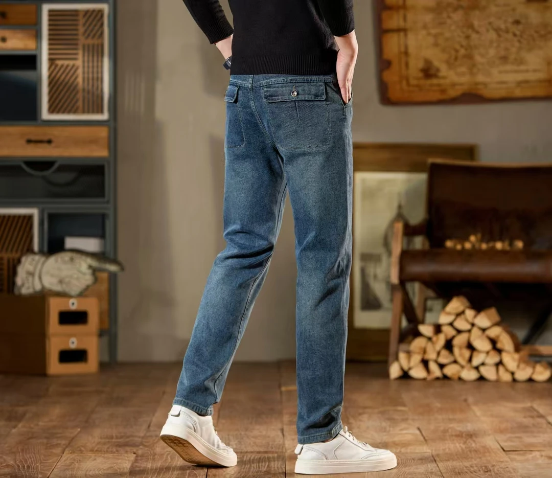 秋冬新款男士牛仔时尚工装小直筒弹力百搭黑色长裤子匠外9567