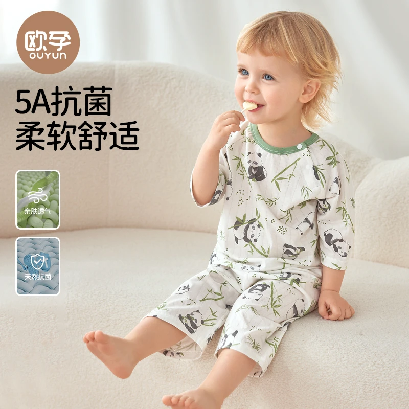 欧孕纯棉家居服套装薄款透气七分袖儿童款睡衣短袖睡衣空调服QC