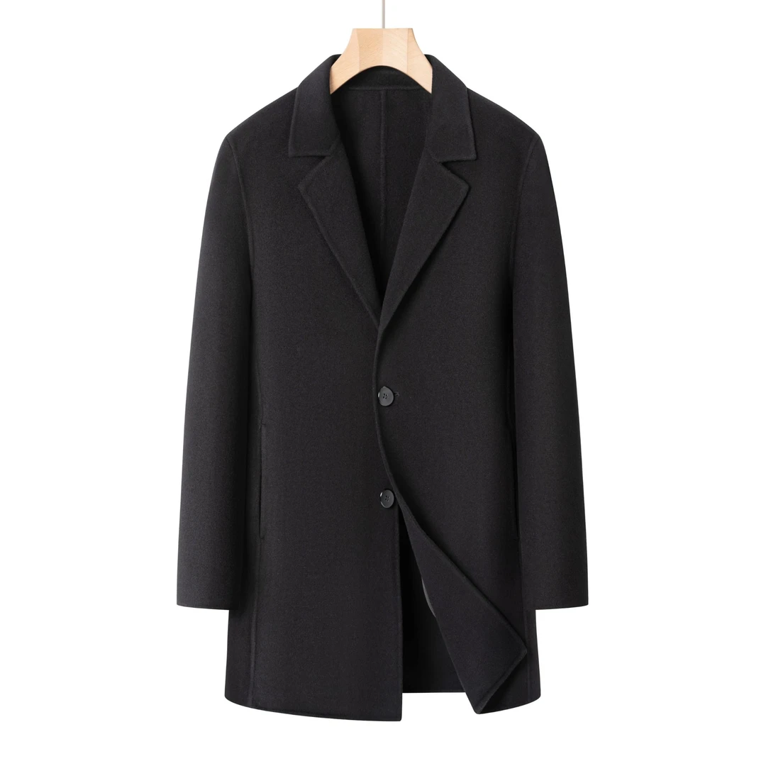 【100精纺双层纯羊毛】冬季双面呢中长款大衣男士风衣修身高端外套