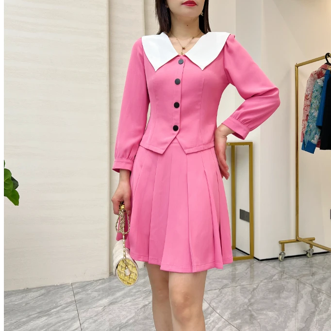 秋装大方领修身显瘦轻奢减龄九分长袖时尚套装裙设计师气质两件套