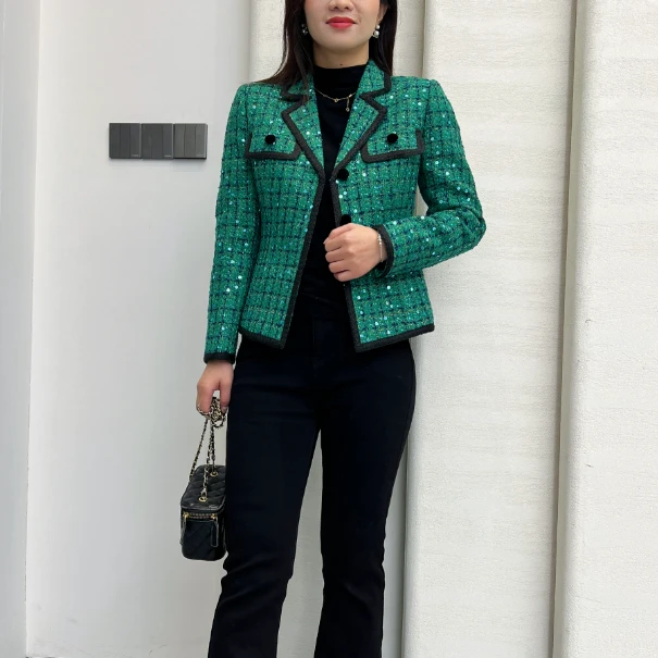 简约梓凝西装领气质名媛法式风加厚夹棉2024新款冬款修身显瘦减龄